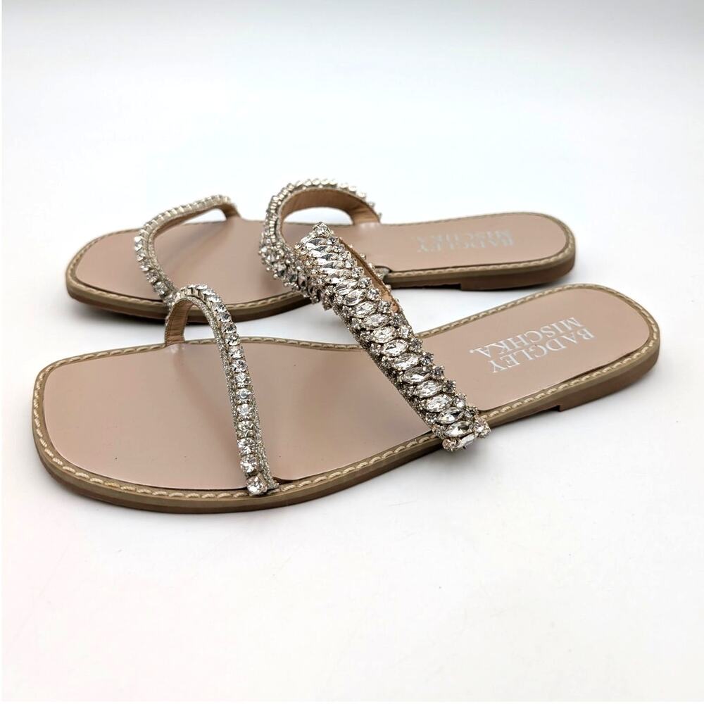 Badgley Mischka Thina Flat Sandals Open Toe Women's Platino Size US7 EU37.5